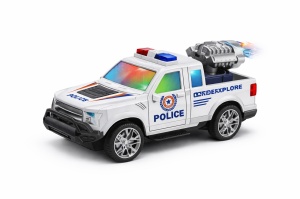 Masinuta politie electrica cu lumini si muzica, functie bump and go, model SUV cu lansator, 20,5x10,5 cm