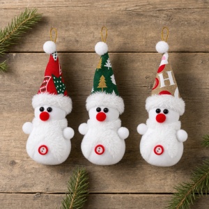 Ornamente de brad, set 12 bucăți, om de zăpadă din pluș, culori asortate, 17 × 6 cm - Img 4