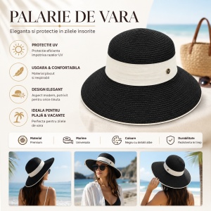 Palarie de vara eleganta neagra cu detalii contrastante pentru plaja si vacante - Img 2