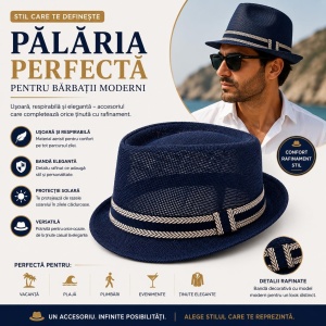 Pălărie Panama Bleumarin pentru Bărbați - Elegantă, Respirabilă și Modernă pentru Vară - Img 2
