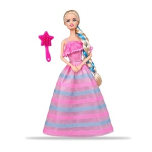 Papusa fashion girl cu pieptan roz inclus, model aleatoriu, plastic, 3 ani+
