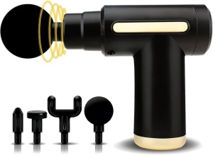 Pistol masaj muscular cu 4 capete interschimbabile, 6 trepte viteza, reincarcabil USB Type-C, 25W, negru