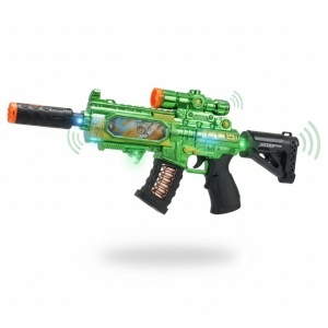 Pusca jucarie electrica, 35.5 cm verde cu luneta, lumini, sunet si efect abur