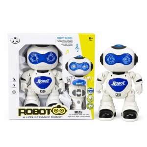 Robot interactiv radiocomandat, cu lumini si sunete, dansator, alb cu albastru