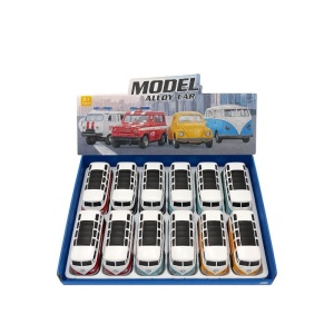 Set 12 Autobuze Retro Metalice cu Usi Deschise, Jucarii Masinute 3+