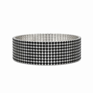 Set 12 bratari ROXE argintii elastice cu pietre negre elegante stralucitoare - Img 2