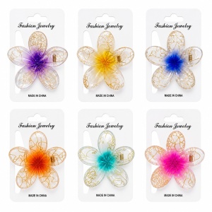 Set 12 Clești de Păr Floare Elegantă 8 cm – Clame Transparente cu Detalii Aurii