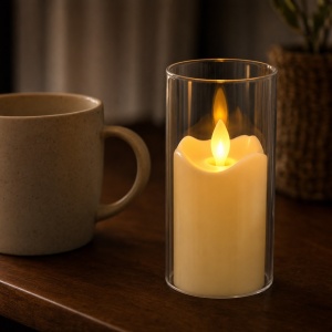 Set 12 lumanari LED decorative in tub plastic transparent, efect flacara, 10,5x5,5cm - Img 4