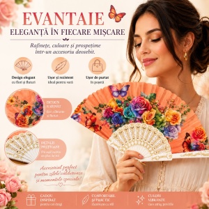 Set 24 Evantaie 23 cm – Modele Florale și Culori Diverse, Evantaie Elegante - Img 3