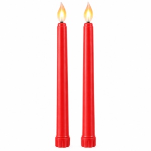 Set de 2 Lumânări LED cu efect de flacara realist,conice, din plastic, rosu, 25cm - Img 2