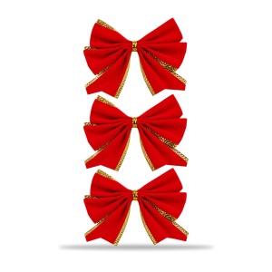 Set de 3 fundițe de Crăciun pentru brad, catifea roșie cu auriu, 28,5 x 13 cm - Img 3