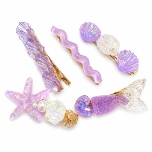 Set de 5 Clame de Păr colorate – Scoici, Stea de Mare și pesti, Culori Diverse - Img 3