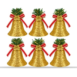 Set de 6 clopoței decorativi aurii de Crăciun, model floral reliefat, 32×19 cm - Img 2