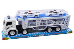 Set Jucărie Camion Platformă cu Mașini de Poliție, Plastic 35x14,5x9,5 cm