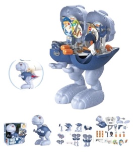 Set jucărie Dinozaur 2 în 1 pentru asamblare, din plastic, cu set de scule, 45 de piese - Img 3