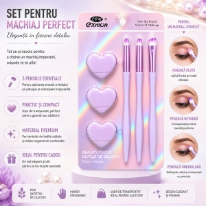 Set Pensule și Bureței Machiaj Mov – 3 Pensule Profesionale și 3 Bureței pentru Makeup Perfect - Img 2