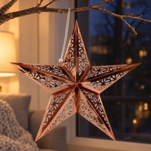 Stea decorativă de Crăciun, rose-gold, plastic și PVC, cu agățătoare, aprox. 45x40 cm - Img 5