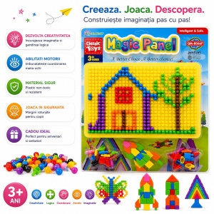 Tabla educativa tip mozaic cu pioni colorati pentru creativitate, 39x29 cm - Img 2
