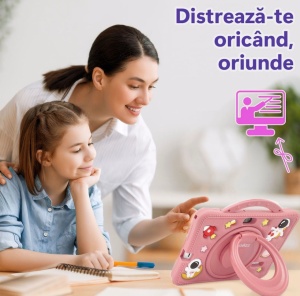 Tableta pentru copii 7 inch Android, 4GB RAM, 128GB, husa silicon, camera dubla, roz - Img 4