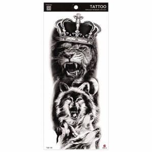 Tatuaj Temporar Semipermanent Leu și Lupi Realistici 45 cm – Rezistent la Apă