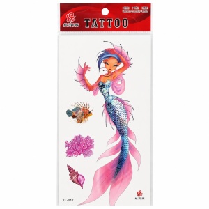 Tatuaj Temporar Semipermanent Sirenă Colorată și Elemente Marine – 18 cm, Rezistent la Apă
