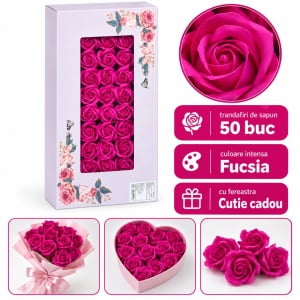 Trandafiri de săpun, set 50 de bucăți, fucsia, 5cm
