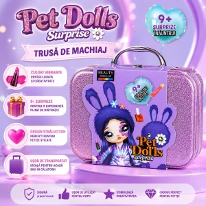 Trusă de Machiaj pentru Copii cu 9+ Surprize, Beauty Make-Up Pet Dolls, Valiză Glitter, Culoare Aleatorie - Img 2
