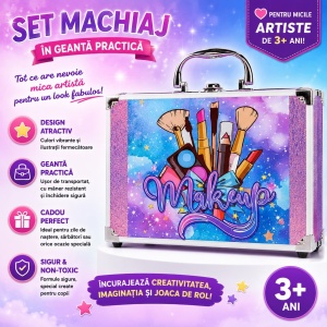 Trusă de Machiaj pentru Copii în Geantă Metalică, Set Cosmetic de Joacă, 3+ Ani - Img 2