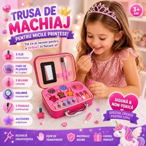 Trusă de Machiaj Unicorn pentru Copii în Geantă Elegantă – Set Cosmetic cu Oglindă și Accesorii, Culoare Aleatorie - Img 4