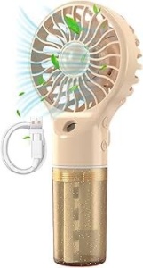 Ventilator portabil cu pulverizare apa, 4 trepte viteza, rezervor apa, reincarcabil USB, portocaliu deschis - Img 3