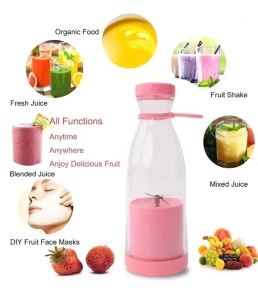 Blender portabil USB pentru smoothie si sucuri, mini mixer reincarcabil 420 ml roz - Img 2