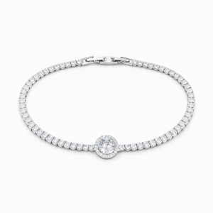 Brățară Roxe Argintie cu Cristal Rotund, design delicat , 18 cm