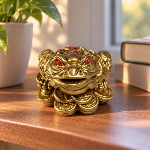 Broasca Feng Shui cu bănuți, statueta decorativa din ceramică, auriu, 6,5x5,5 cm - Img 3