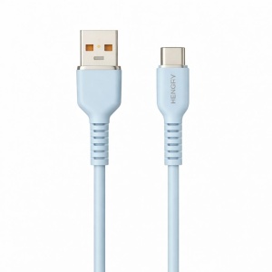 Cablu incarcare rapida Hongyu USB Type-C 66W, silicon soft, 1m, albastru deschis