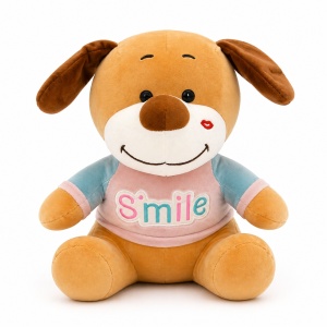 Caine de plus 38cm cu pupic si tricou Smile, jucarie moale copii