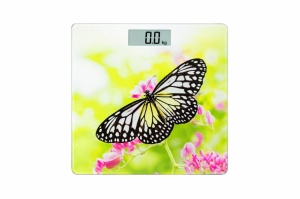 Cantar corporal digital cu display LED, sticla securizata, model fluture si flori