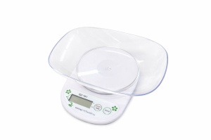 Cântar de Bucătărie Electronic cu Bol, Alb, Plastic, Afișaj Multifuncțional