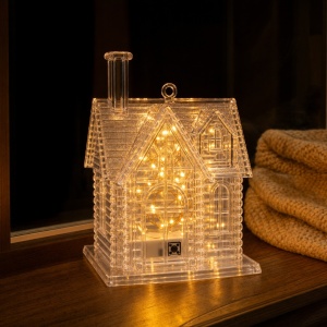 Casuta decorativa luminoasa cu LED, plastic transparent, buton de pornire, 10x8x6cm - Img 2