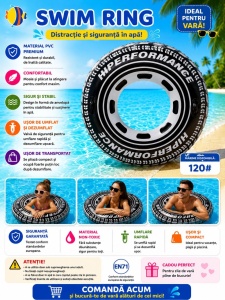 Colac Gonflabil Tip Anvelopă 90 cm – Colac de Înot Negru pentru Piscină, Plajă și Relaxare - Img 2