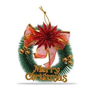 Coroniță de Crăciun artificială cu floare glitter roșie și fundă organza, 22 x 16 cm - Img 2