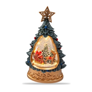 Decorațiune de Crăciun brăduț luminos și muzical, scenă cu Moș Crăciun și sanie, 24x10 cm - Img 2