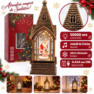 Decoratiune lumionasa de Crăciun cu lumini LED și muzica, model Moș Crăciun