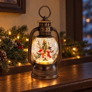 Felinar decorativ de Crăciun, cu lumini LED si muzica, 19x8 cm - Img 4