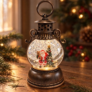 Felinar decorativ de Crăciun, cu lumini LED si muzica, 23x8 cm - Img 5