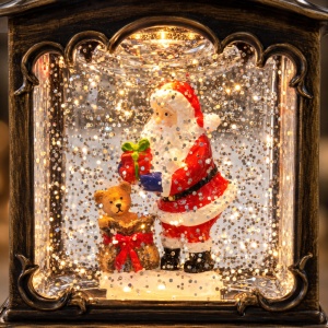 Felinar decorativ de Crăciun cu Moș Crăciun și ursuleț, cu lumini si sunete, 17x7 cm - Img 4