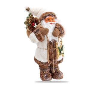 Figurină decorativă Moș Crăciun, cu sac în spate și săniuță, alb-maro, 65 cm - Img 2
