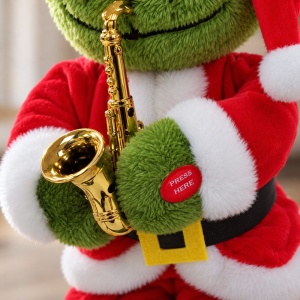 Figurină Grinch cu saxofon, cântă și dansează, pluș și plastic, aprox. 34 x 18 cm - Img 4