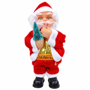 Figurină Moș Crăciun cu brăduț, catifea și plastic, 17 × 8 cm - Img 9
