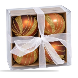 Globuri de Craciun, maro cu sclipici auriu, set 4 bucati pentru brad, 16x16x7cm