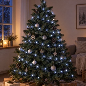 Instalatie de Craciun Liniara, 9 m, 100 LED-uri, Fir Negru, Alb Rece, Jocuri de Lumini - Img 2